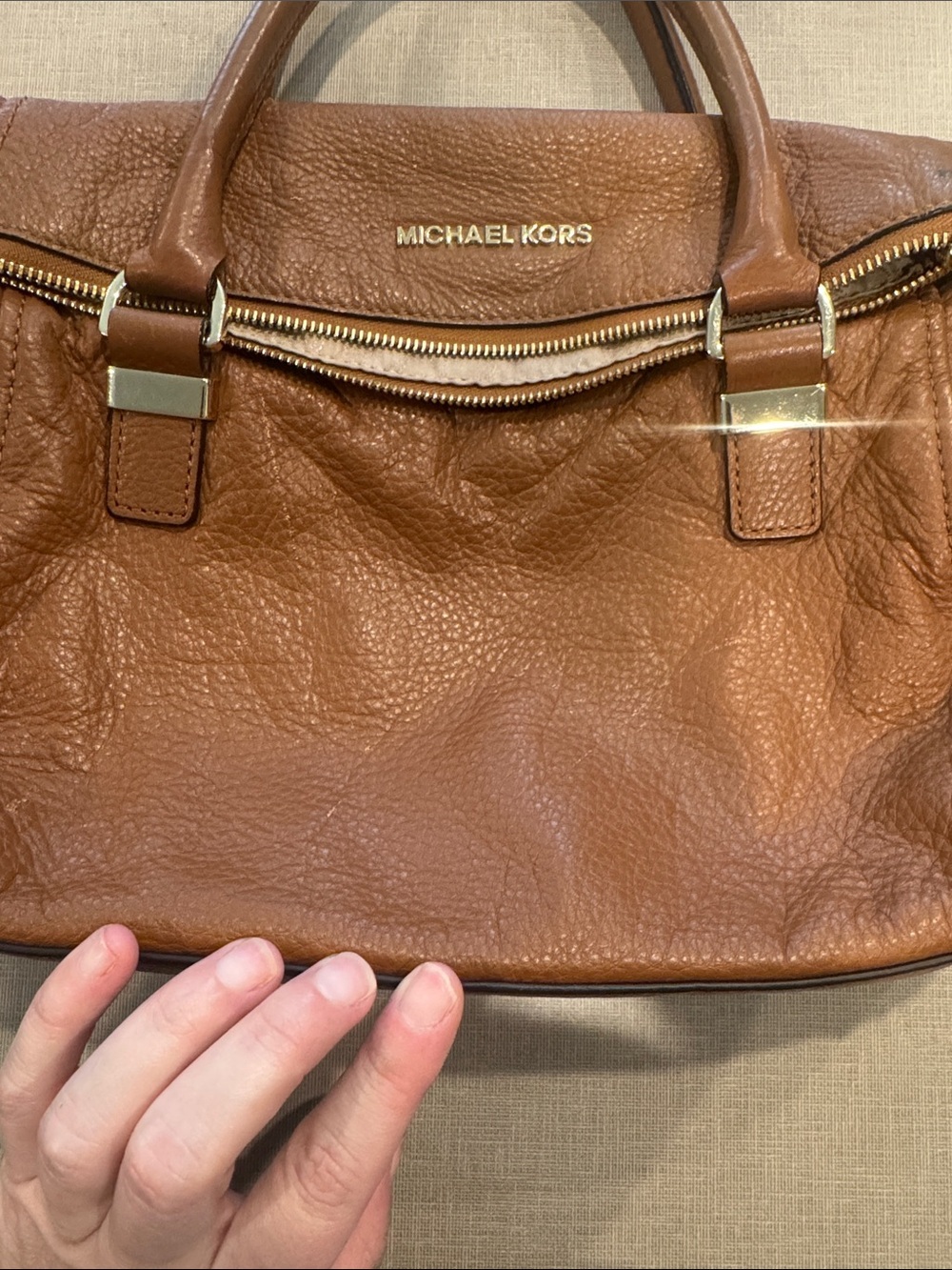 Michael Kors Cognac Leather Satchel with Gold Hardware - Picture 5 of 10